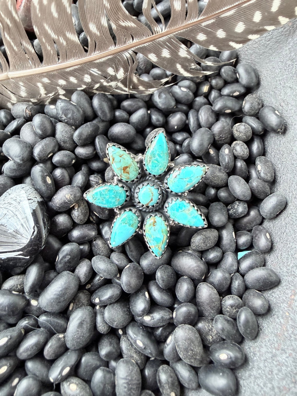 Kingman Turquoise Flower Cluster Ring - Rooted & Reckless Co.