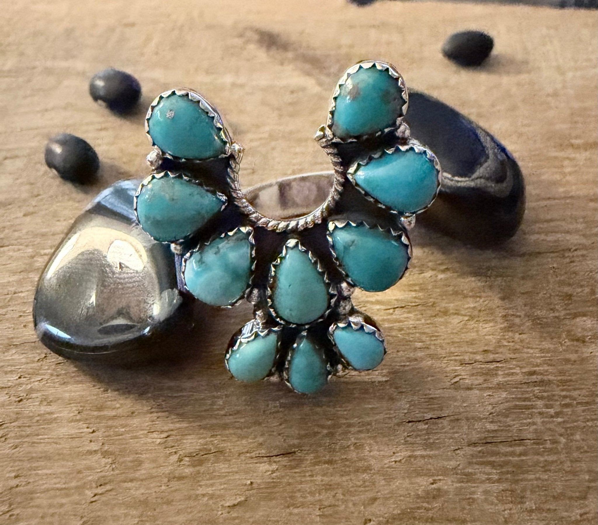Kingman Turquoise Naja Ring with Sterling Silver Adjustable Band - Rooted & Reckless Co.