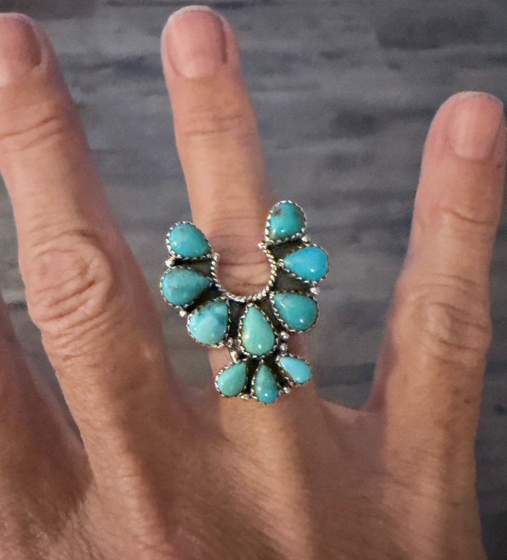 Kingman Turquoise Naja Ring with Sterling Silver Adjustable Band - Rooted & Reckless Co.