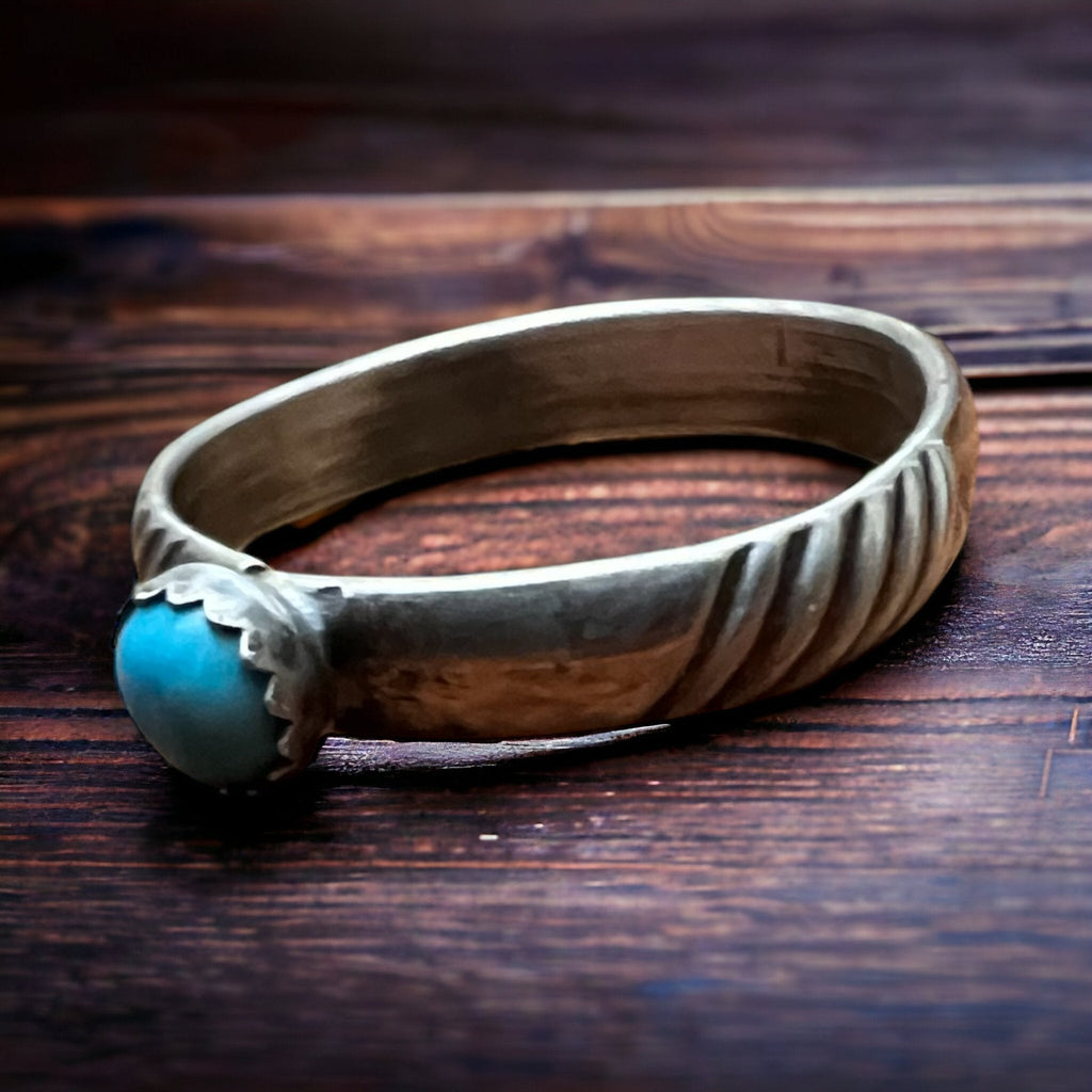 Kingman Turquoise Sterling Silver Stacker Ring — Native-Style Western Stack - Rooted & Reckless Co.