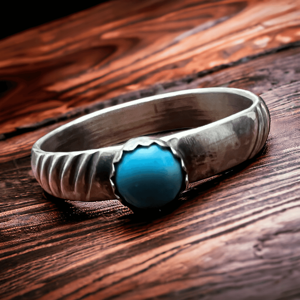 Kingman Turquoise Sterling Silver Stacker Ring — Native-Style Western Stack - Rooted & Reckless Co.