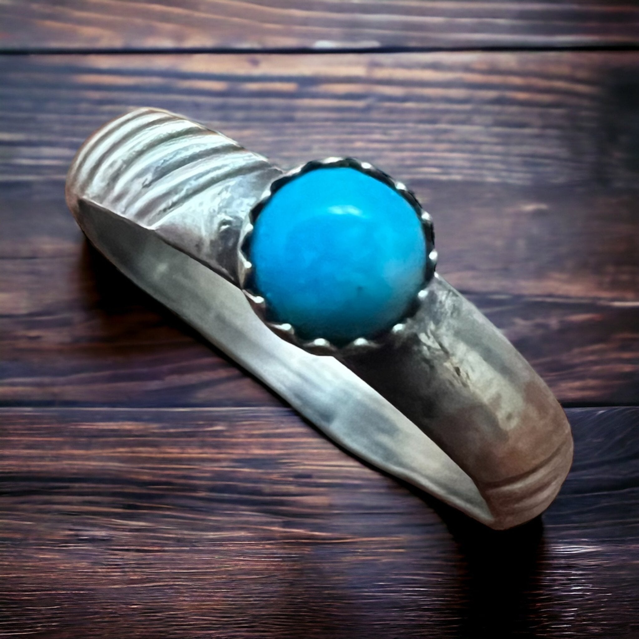 Kingman Turquoise Sterling Silver Stacker Ring — Native-Style Western Stack - Rooted & Reckless Co.