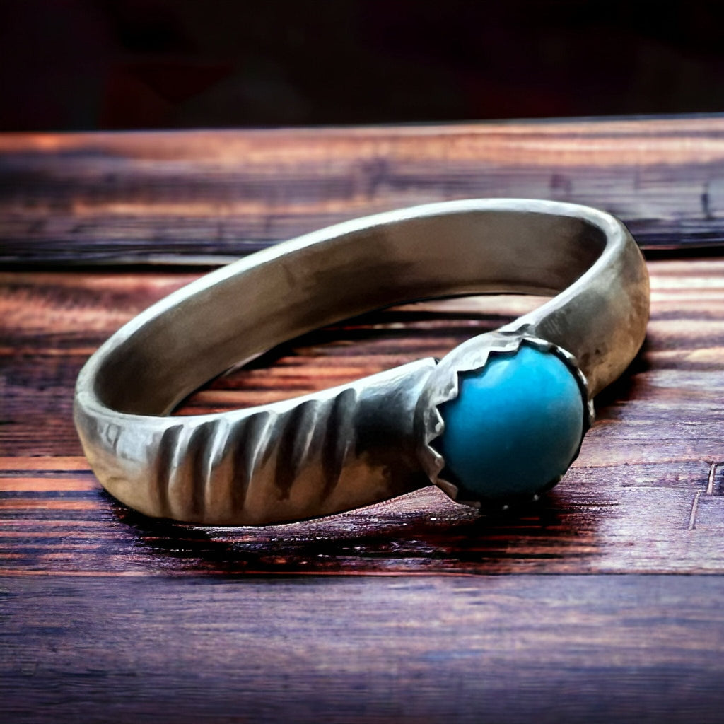 Kingman Turquoise Sterling Silver Stacker Ring — Native-Style Western Stack - Rooted & Reckless Co.