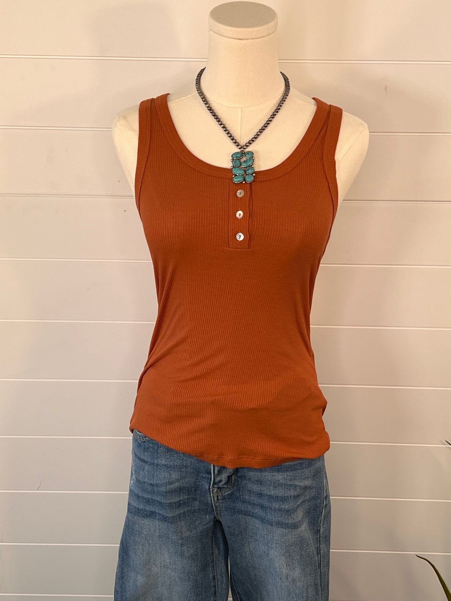 La Miel Basic Ribbed Button-Front Western Tank Top — Versatile Year-Round Layering Staple - Rooted & Reckless Co.