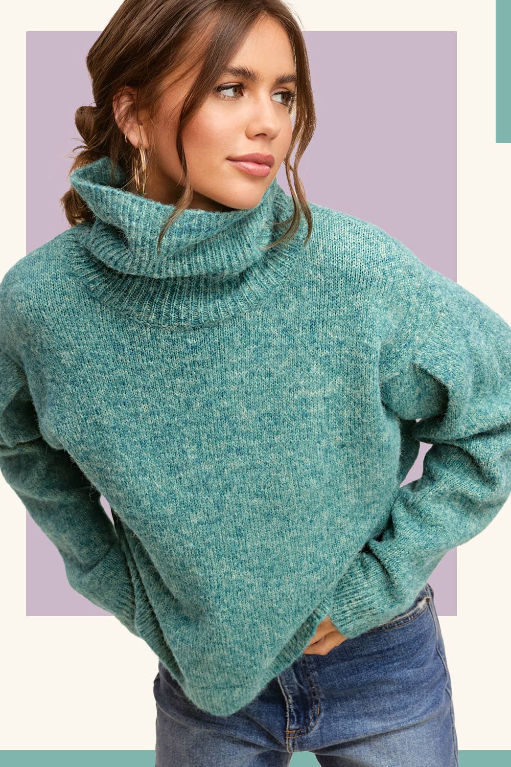 La Miel Loose-Fit Turtleneck Pin-Tuck Long Sleeve Western Sweater — Drop Shoulder Cozy Layering (small remaining) - Rooted & Reckless Co.