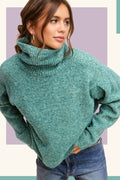 La Miel Loose-Fit Turtleneck Pin-Tuck Long Sleeve Western Sweater — Drop Shoulder Cozy Layering (small remaining) - Rooted & Reckless Co.