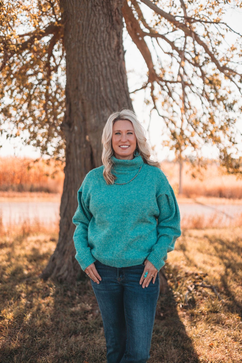 La Miel Loose-Fit Turtleneck Pin-Tuck Long Sleeve Western Sweater — Drop Shoulder Cozy Layering (small remaining) - Rooted & Reckless Co.