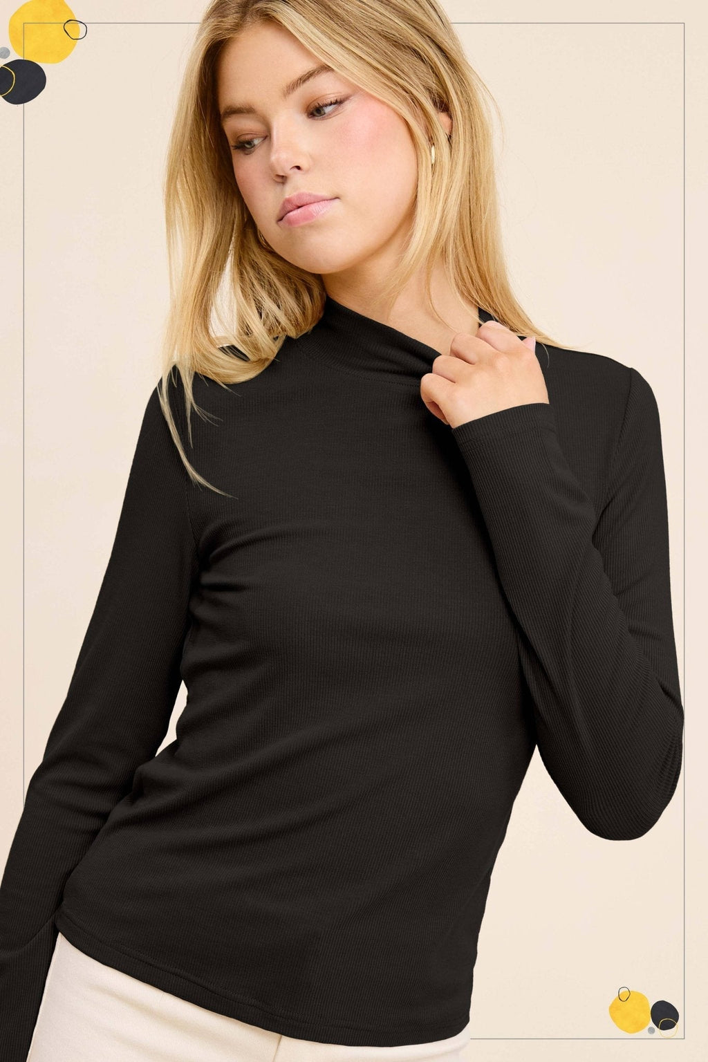 La Miel Ribbed Long Sleeve Mock Neck Western Basics Top — Layering Staple (4 Colors: Red, Teal, Black, Brown) - Rooted & Reckless Co.