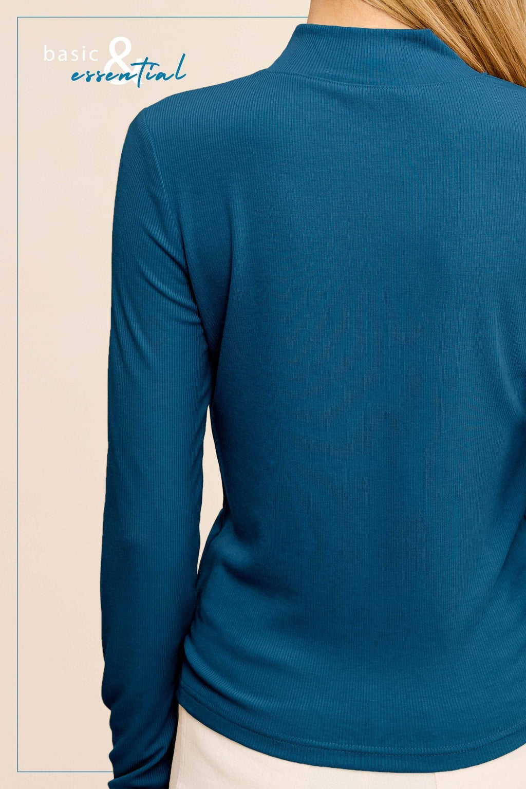 La Miel Ribbed Long Sleeve Mock Neck Western Basics Top — Layering Staple (4 Colors: Red, Teal, Black, Brown) - Rooted & Reckless Co.