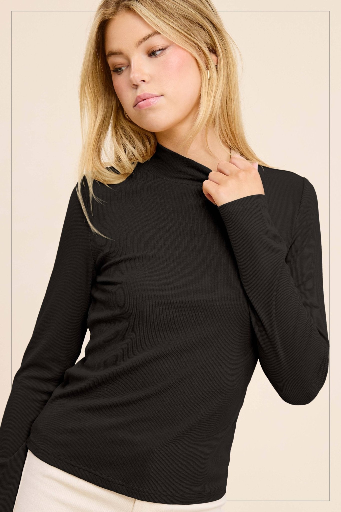 La Miel Ribbed Long Sleeve Mock Neck Western Basics Top — Layering Staple (4 Colors: Red, Teal, Black, Brown) - Rooted & Reckless Co.