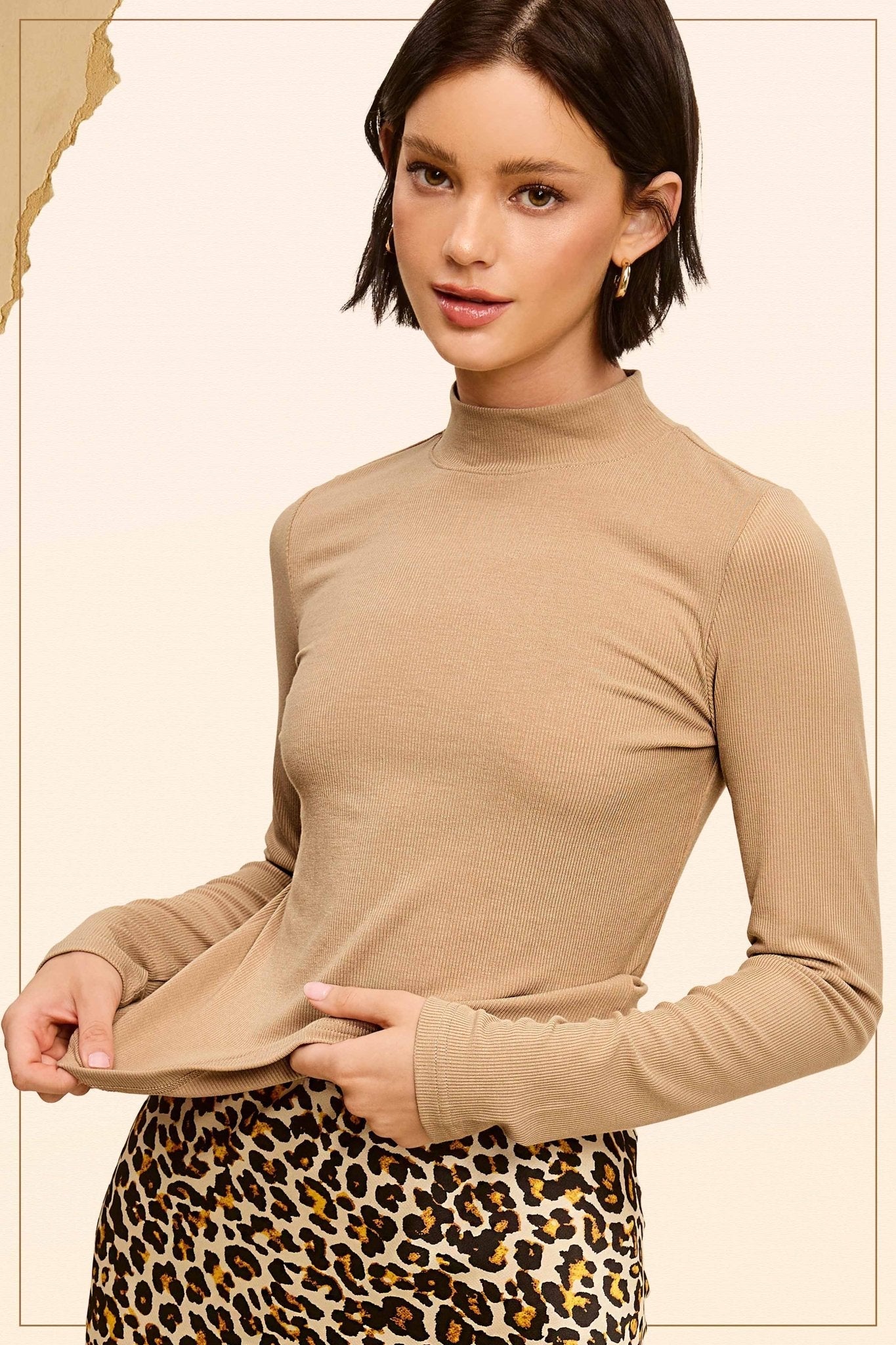 La Miel Ribbed Long Sleeve Mock Neck Western Basics Top — Layering Staple (4 Colors: Red, Teal, Black, Brown) - Rooted & Reckless Co.