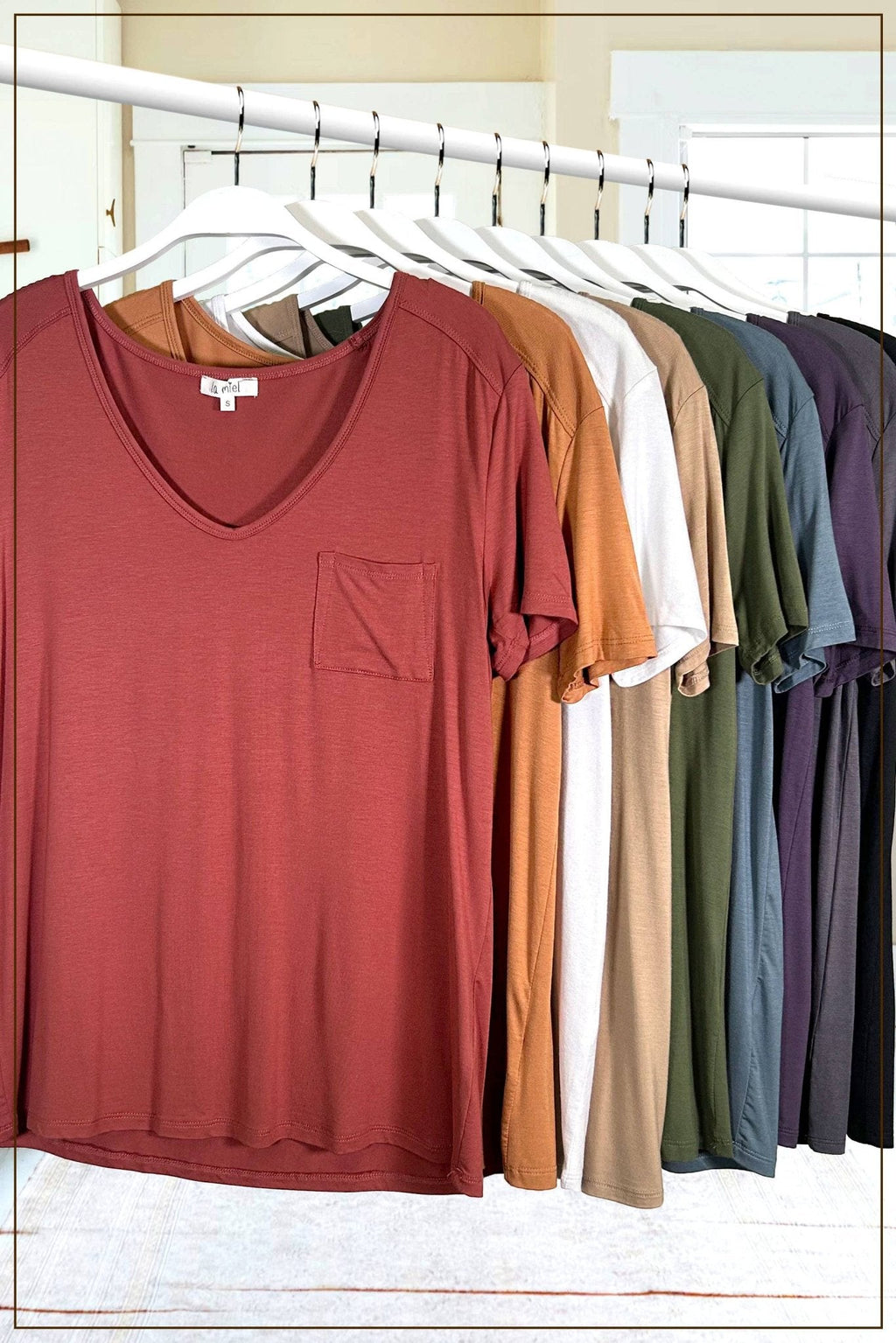 La Miel Super Soft Pocket Basic Tee — Slim-Fit Western Layering Top with Front Pocket (5 Colors) - Rooted & Reckless Co.