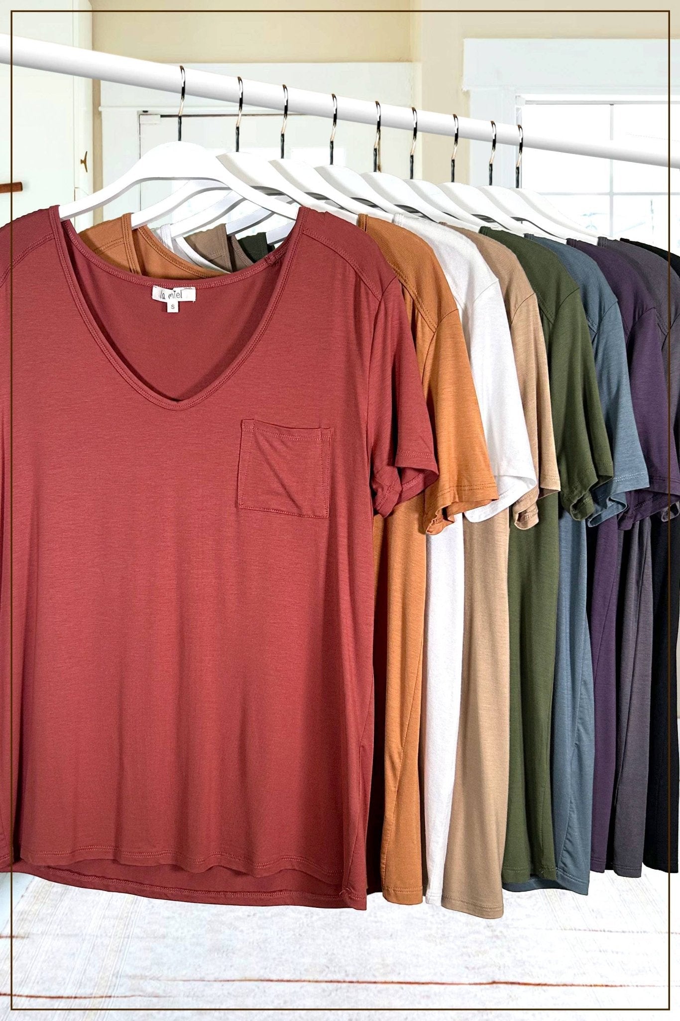 La Miel Super Soft Pocket Basic Tee — Slim-Fit Western Layering Top with Front Pocket (5 Colors) - Rooted & Reckless Co.