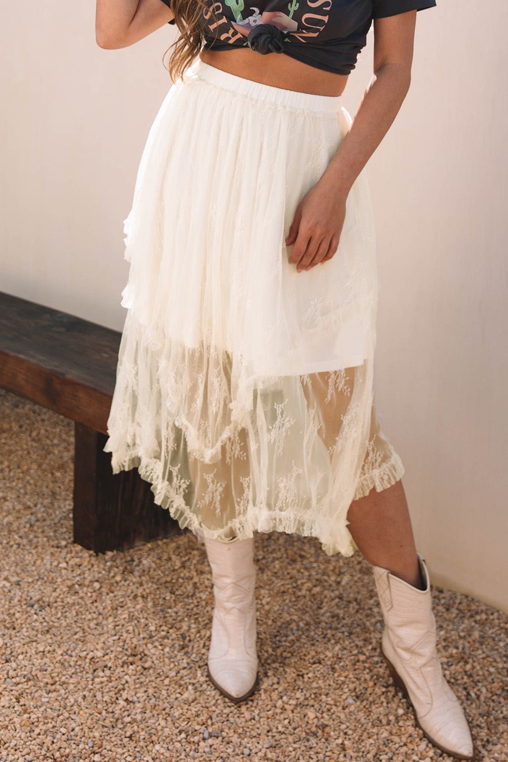 Lace Cascading Tiered High Waist Maxi Skirt - Rooted & Reckless Co.