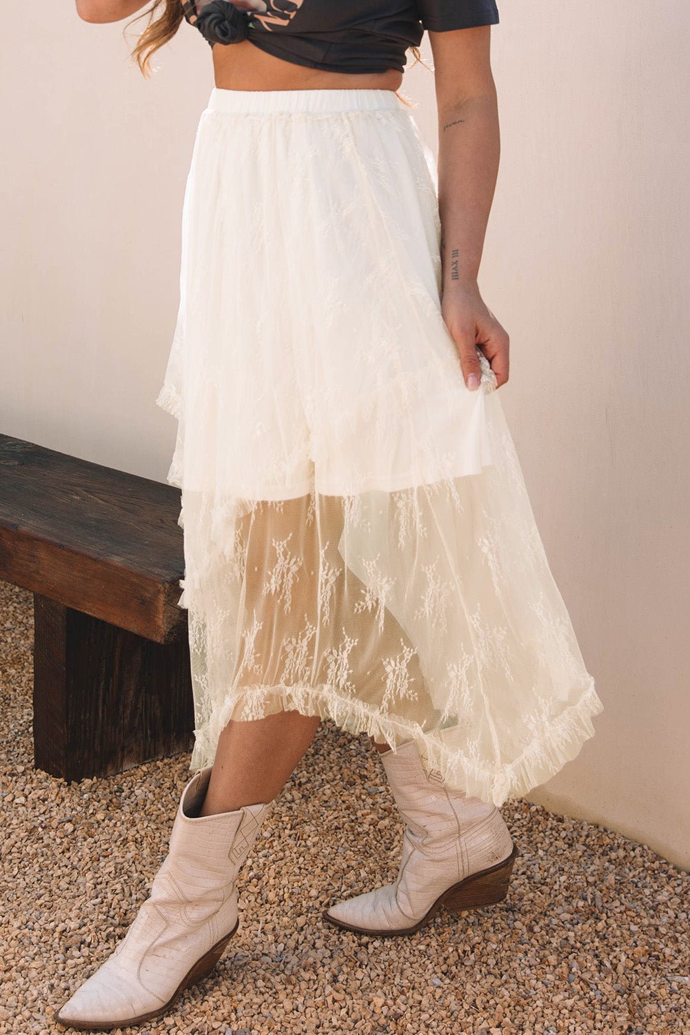 Lace Cascading Tiered High Waist Maxi Skirt - Rooted & Reckless Co.
