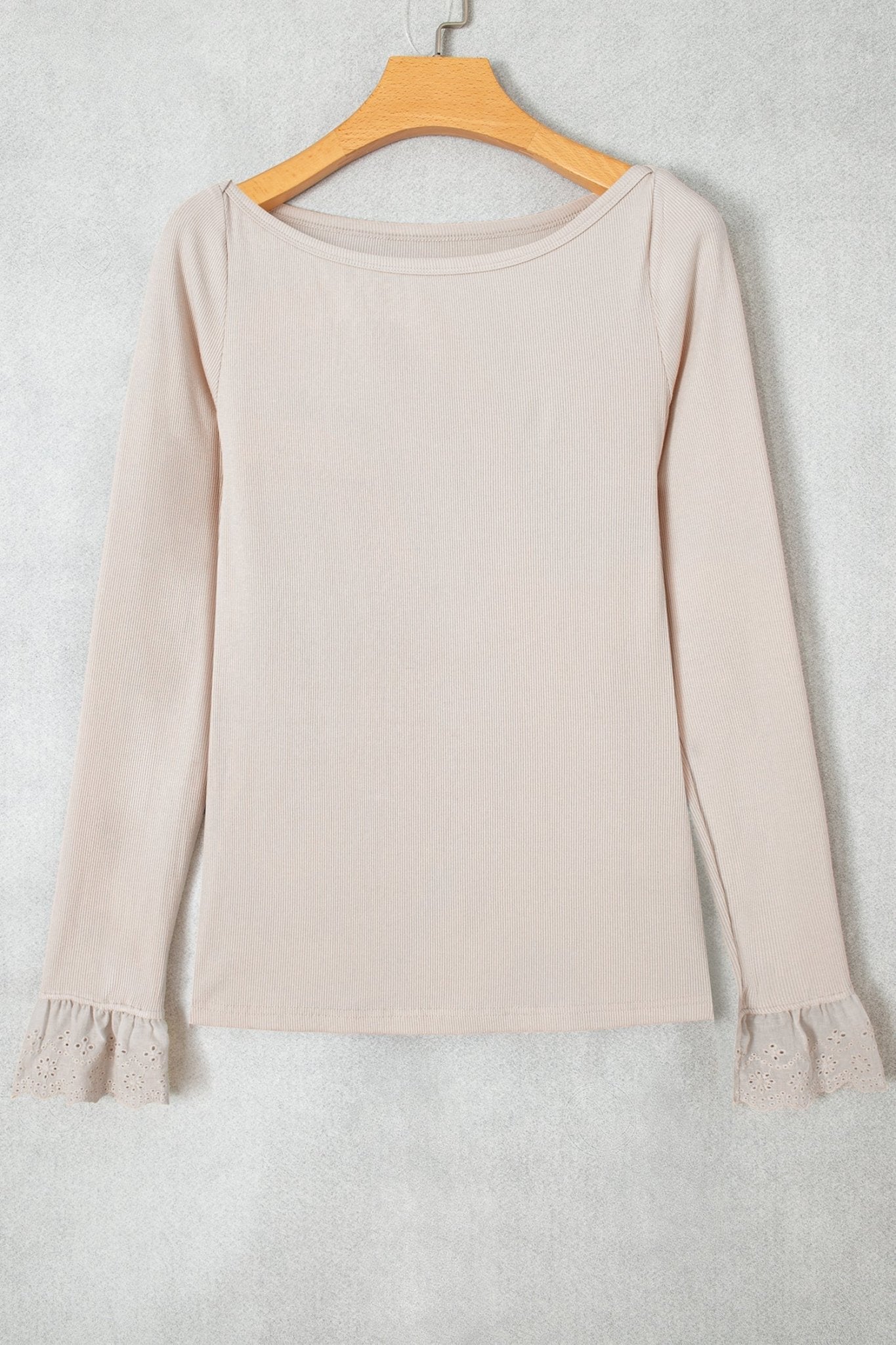 Lace Cuff Patchwork Round Neck Long Sleeve Top - Rooted & Reckless Co.