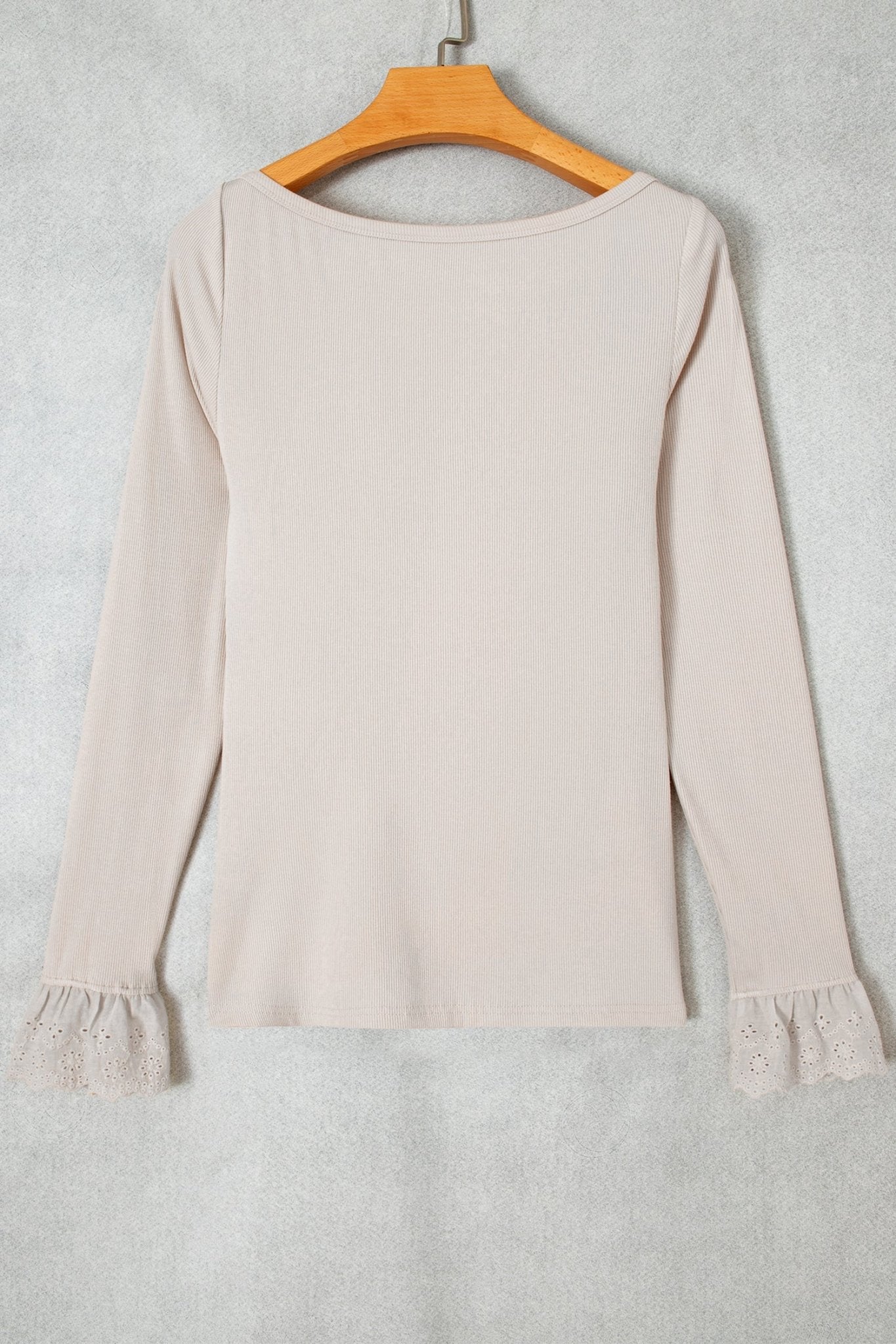 Lace Cuff Patchwork Round Neck Long Sleeve Top - Rooted & Reckless Co.