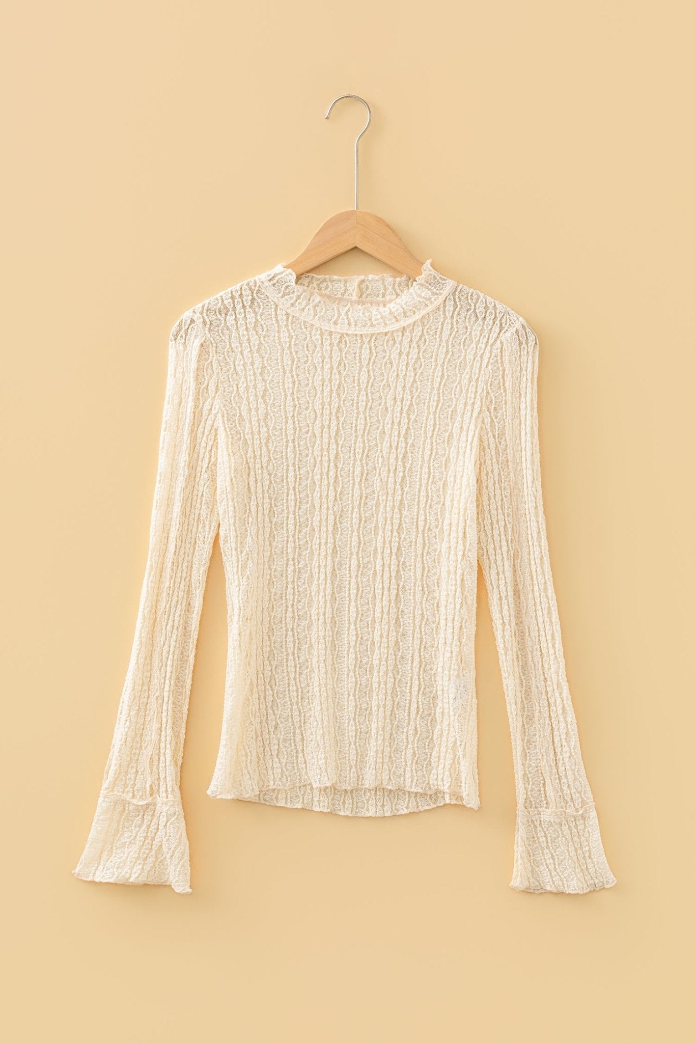 Lace Mock Neck Flounce Long Sleeve Top - Rooted & Reckless Co.