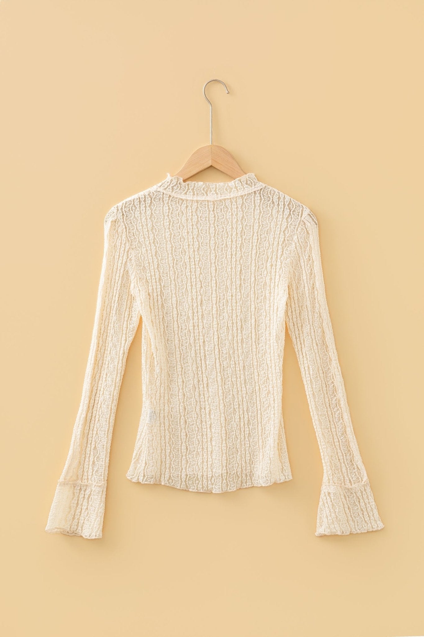 Lace Mock Neck Flounce Long Sleeve Top - Rooted & Reckless Co.