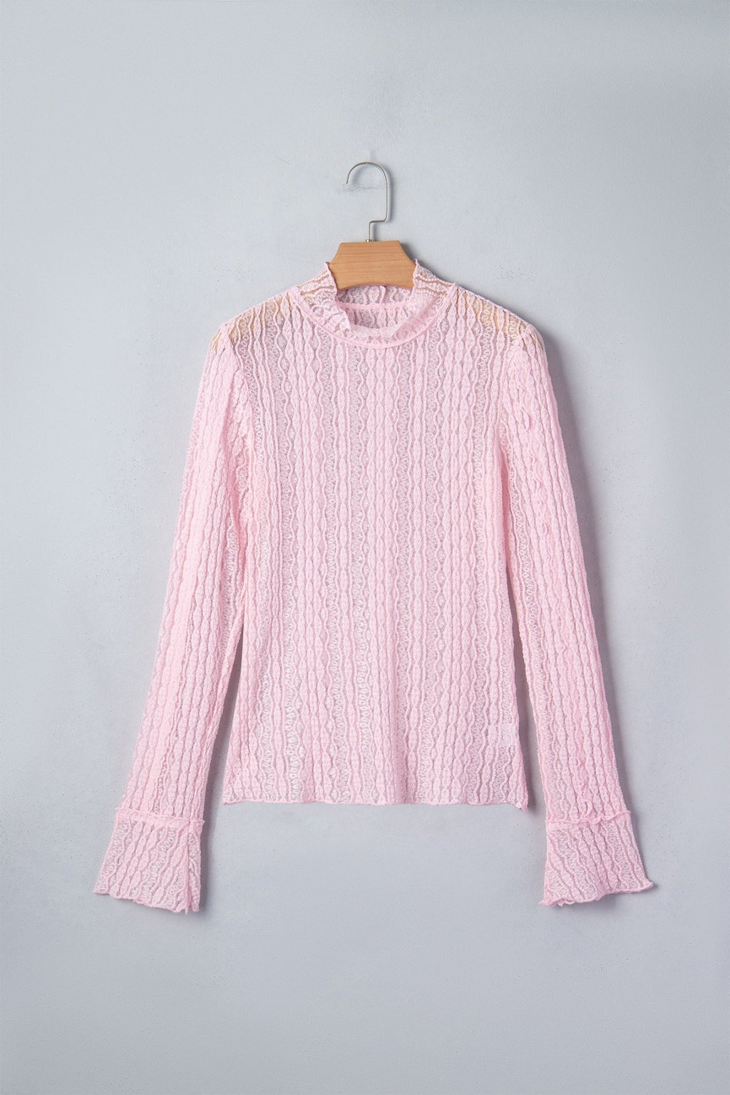 Lace Mock Neck Flounce Long Sleeve Top - Rooted & Reckless Co.