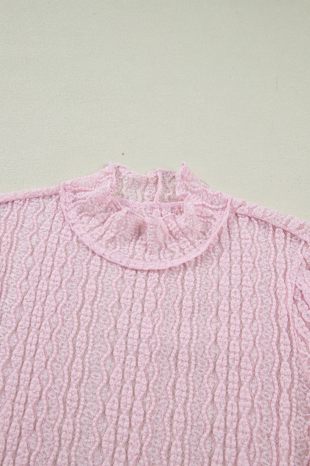 Lace Mock Neck Flounce Long Sleeve Top - Rooted & Reckless Co.