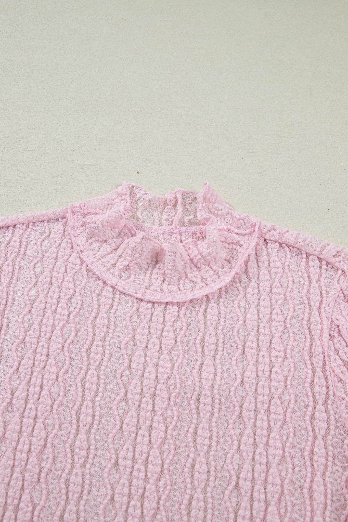 Lace Mock Neck Flounce Long Sleeve Top - Rooted & Reckless Co.