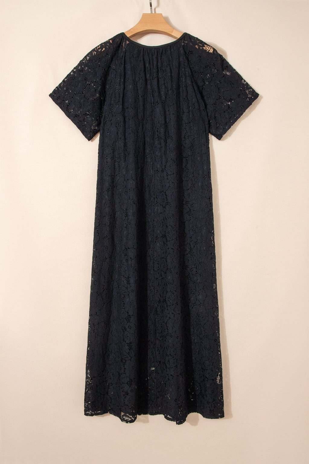 Lace Overlay Tassel Tie Short Sleeve Maxi Dress - Rooted & Reckless Co.