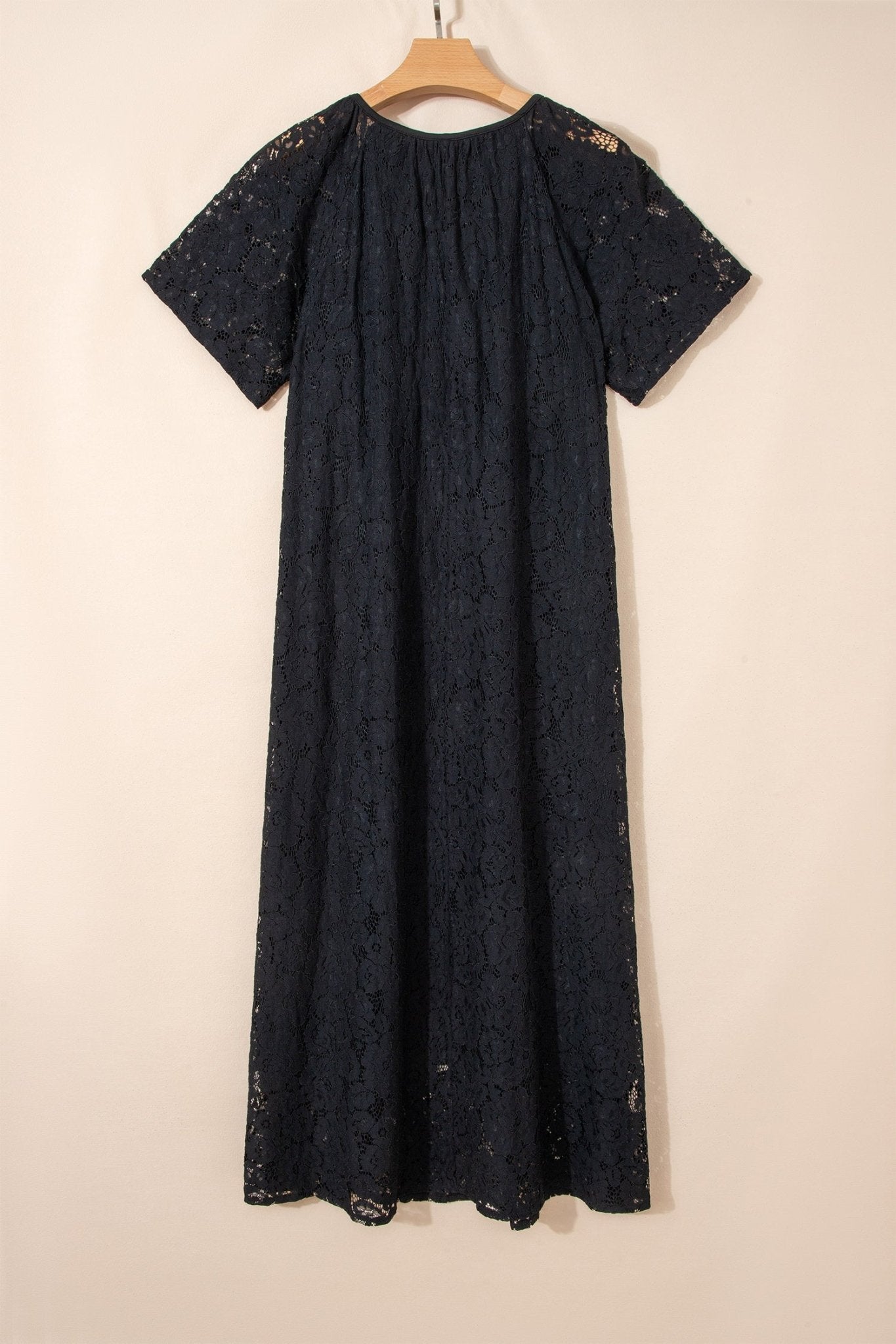 Lace Overlay Tassel Tie Short Sleeve Maxi Dress - Rooted & Reckless Co.