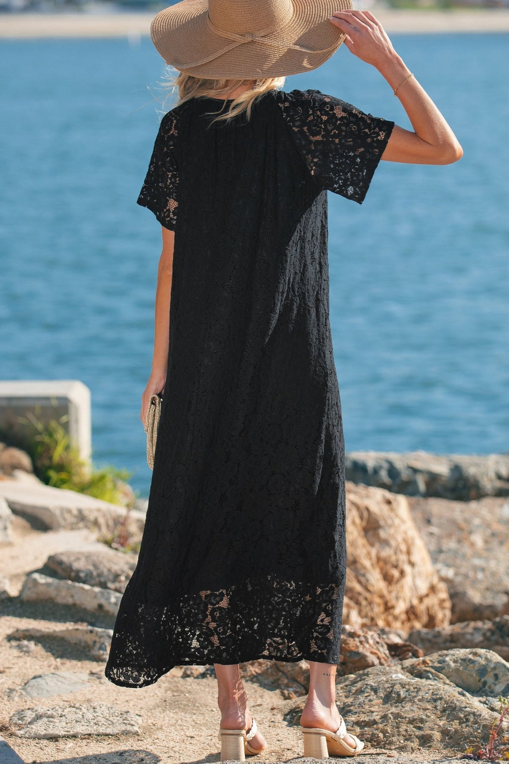 Lace Overlay Tassel Tie Short Sleeve Maxi Dress - Rooted & Reckless Co.