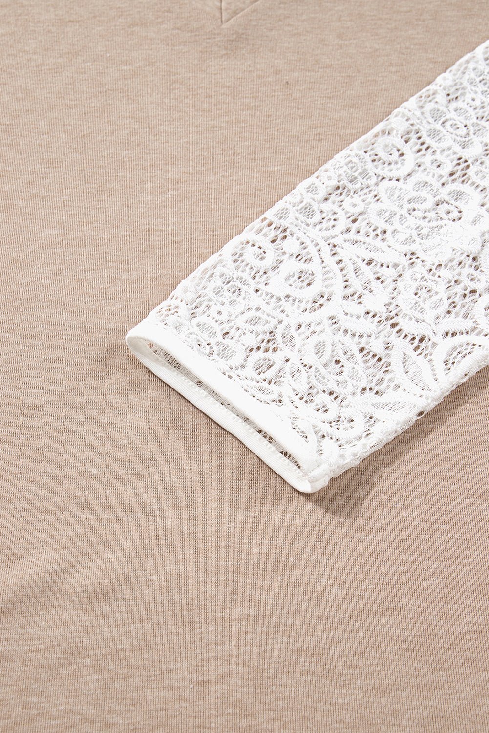 Lace Patchwork Long Sleeve V-Neck Top - Rooted & Reckless Co.