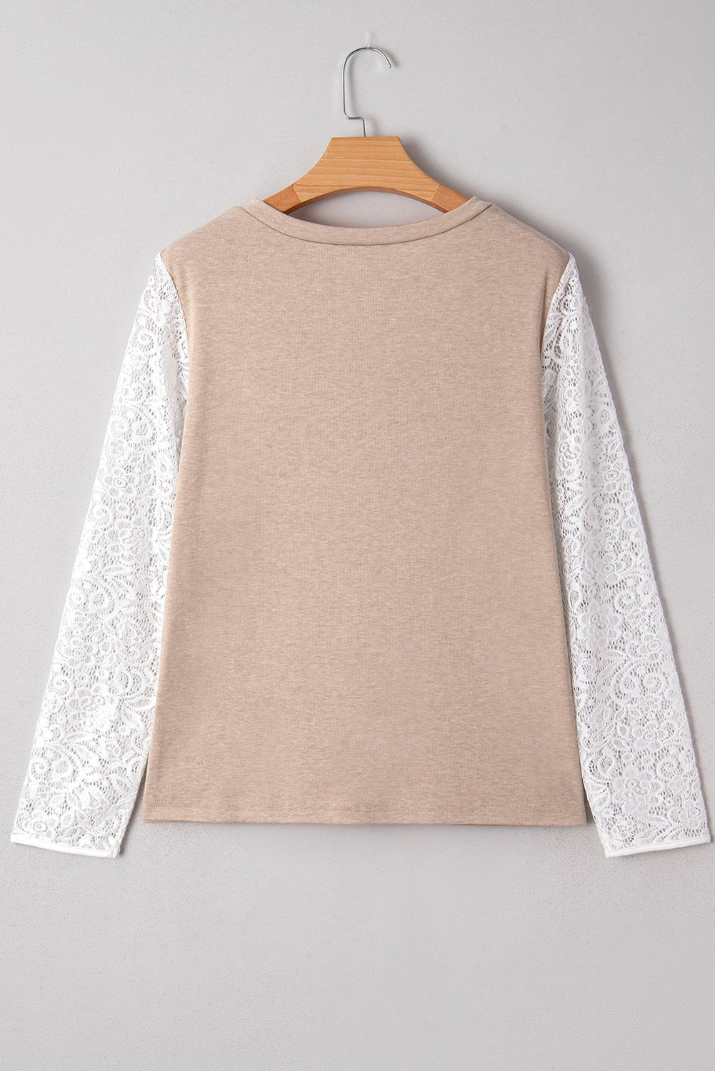 Lace Patchwork Long Sleeve V-Neck Top - Rooted & Reckless Co.