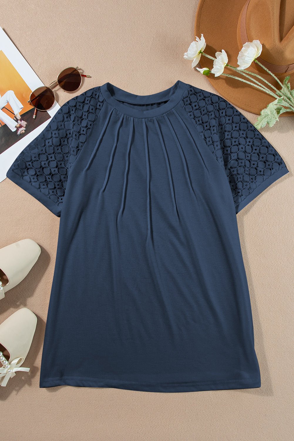 Lace Patchwork Raglan Sleeve Seam Detail Tee - Rooted & Reckless Co.
