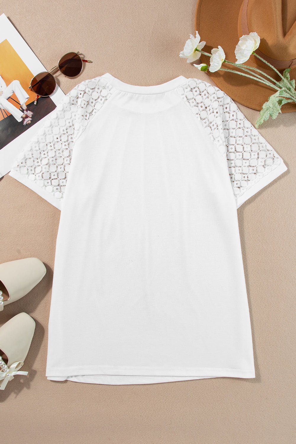 Lace Patchwork Raglan Sleeve Seam Detail Tee - Rooted & Reckless Co.