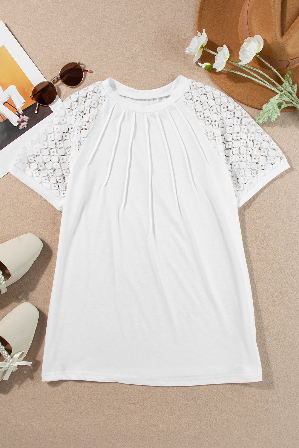 Lace Patchwork Raglan Sleeve Seam Detail Tee - Rooted & Reckless Co.