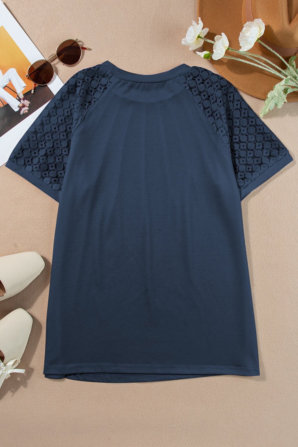 Lace Patchwork Raglan Sleeve Seam Detail Tee - Rooted & Reckless Co.