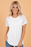 Lace Patchwork Raglan Sleeve Seam Detail Tee - Rooted & Reckless Co.