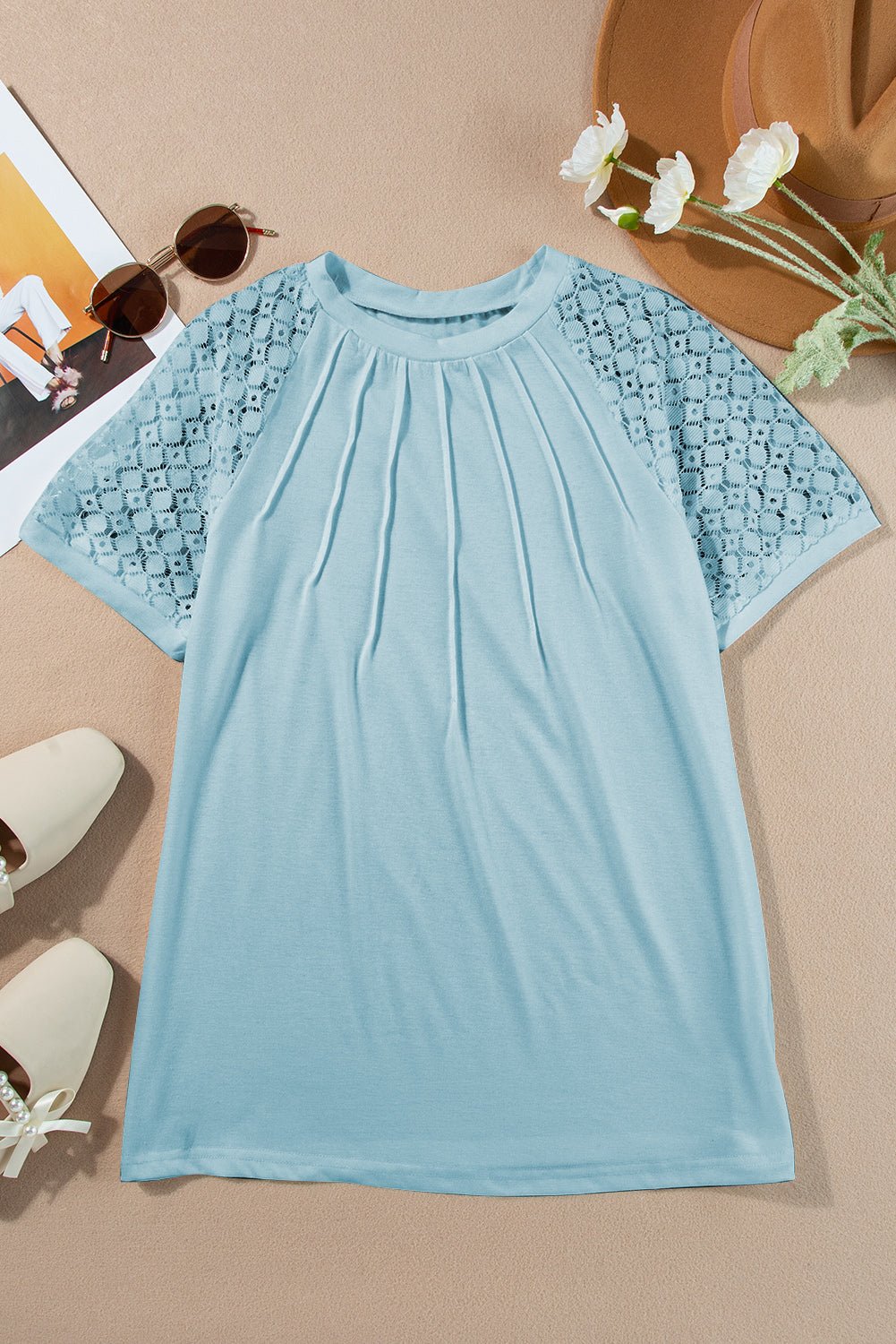 Lace Patchwork Raglan Sleeve Seam Detail Tee - Rooted & Reckless Co.
