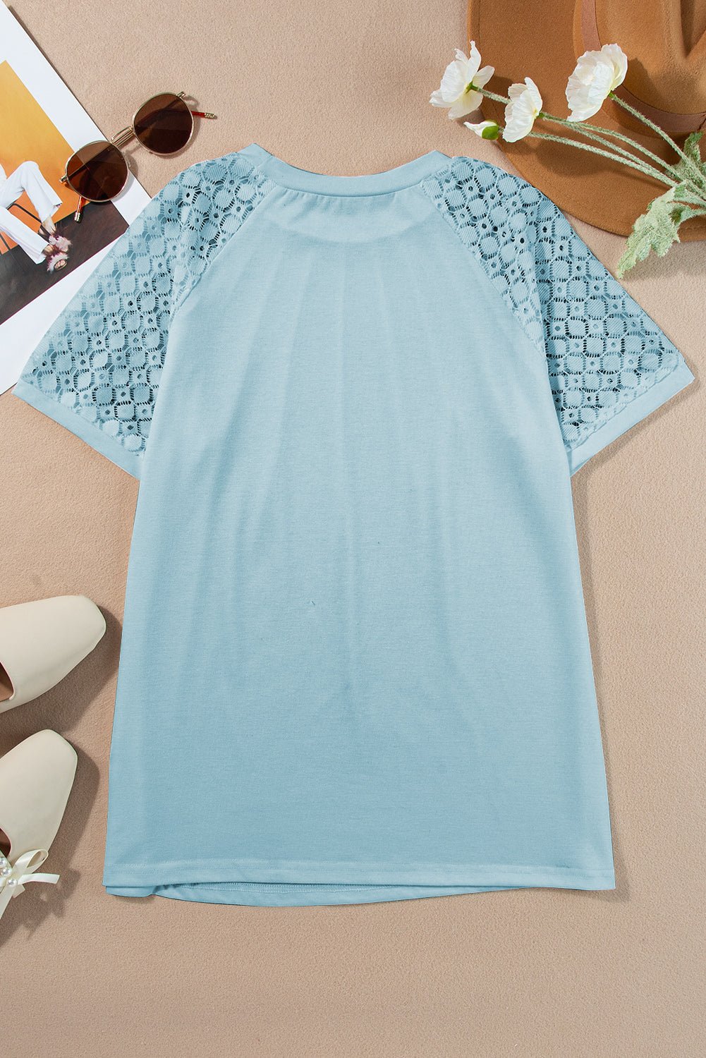 Lace Patchwork Raglan Sleeve Seam Detail Tee - Rooted & Reckless Co.