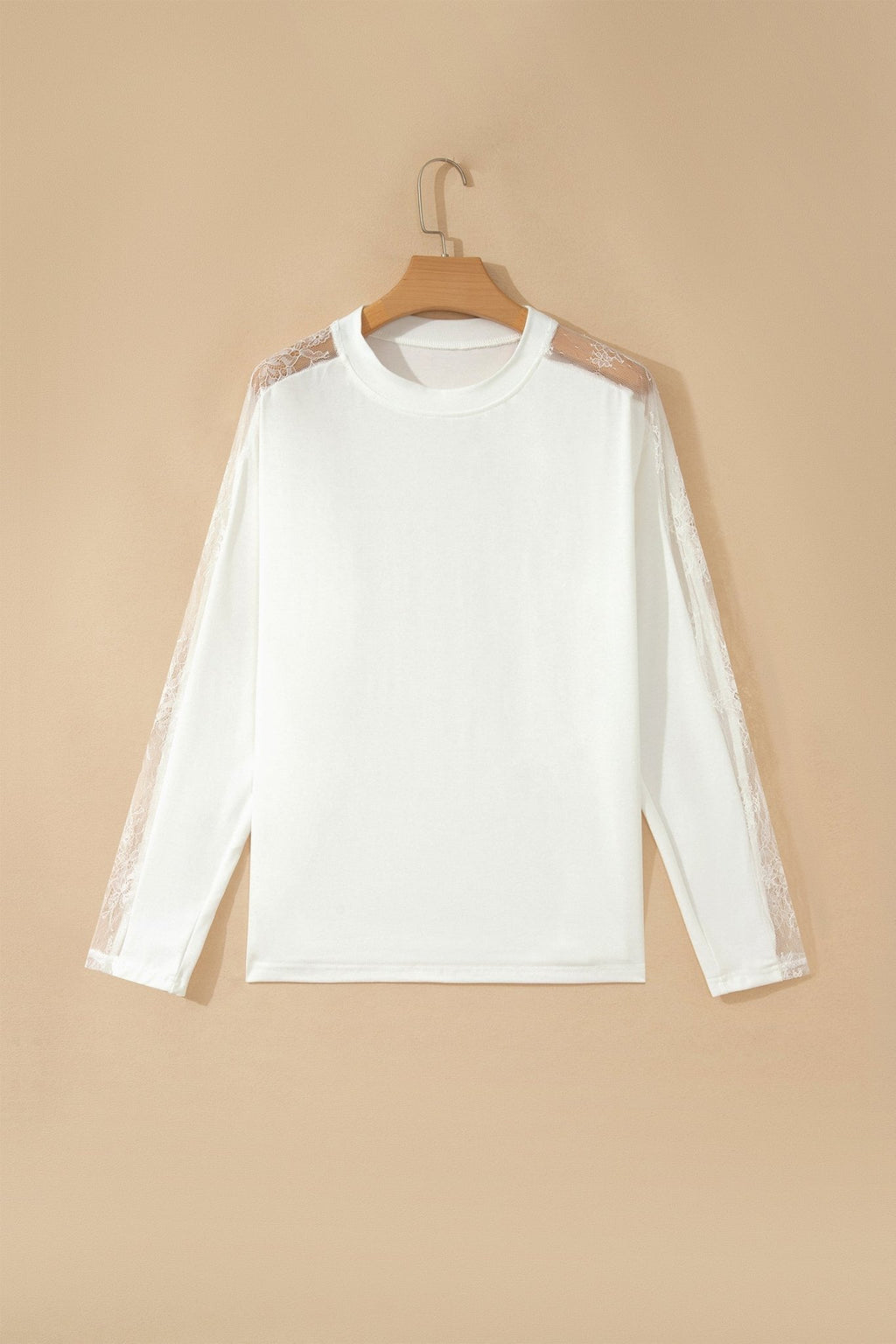 Lace Patchwork Round Neck Long Sleeve Top - Rooted & Reckless Co.
