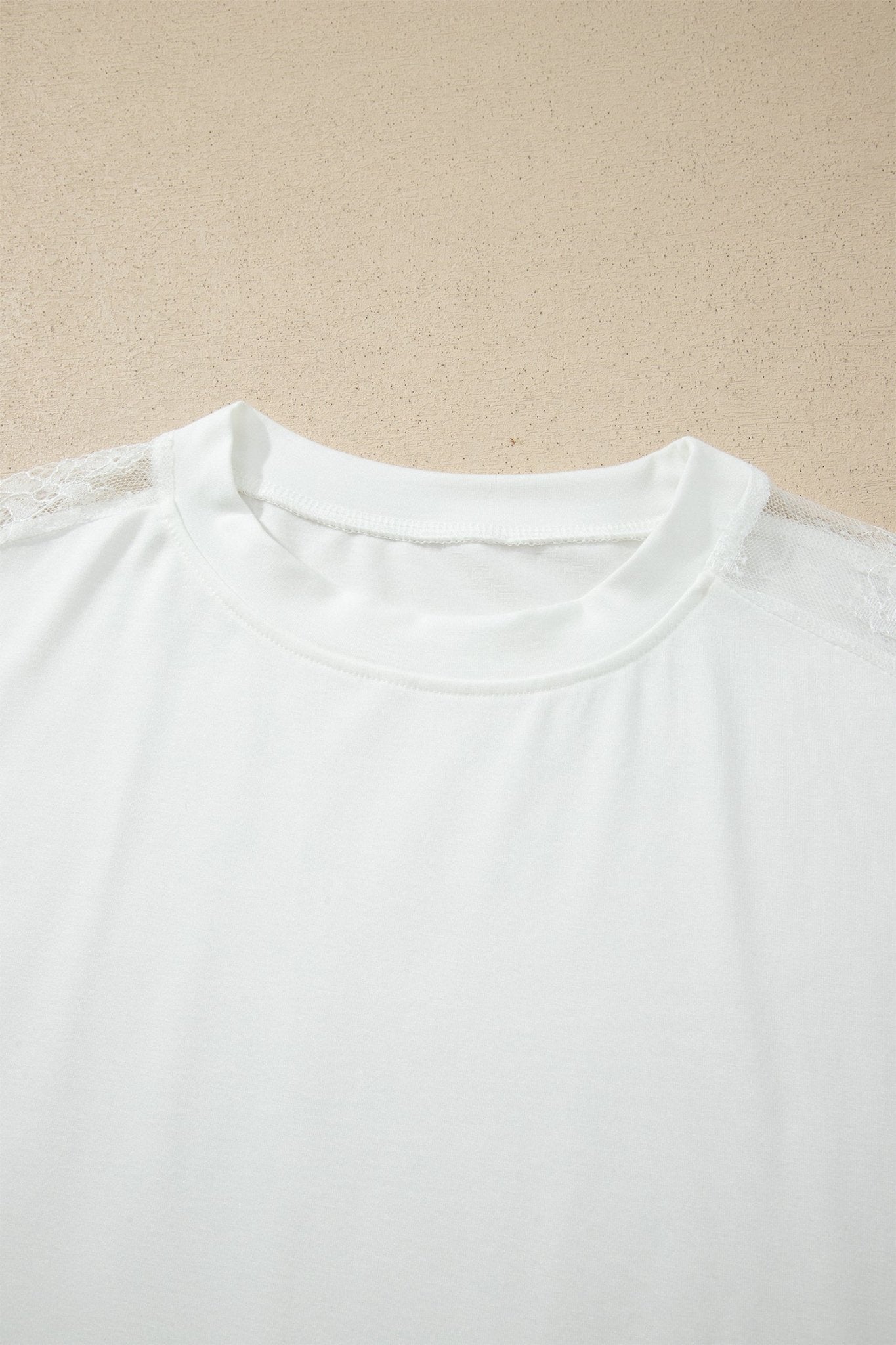 Lace Patchwork Round Neck Long Sleeve Top - Rooted & Reckless Co.