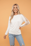 Lace Patchwork Round Neck Long Sleeve Top - Rooted & Reckless Co.