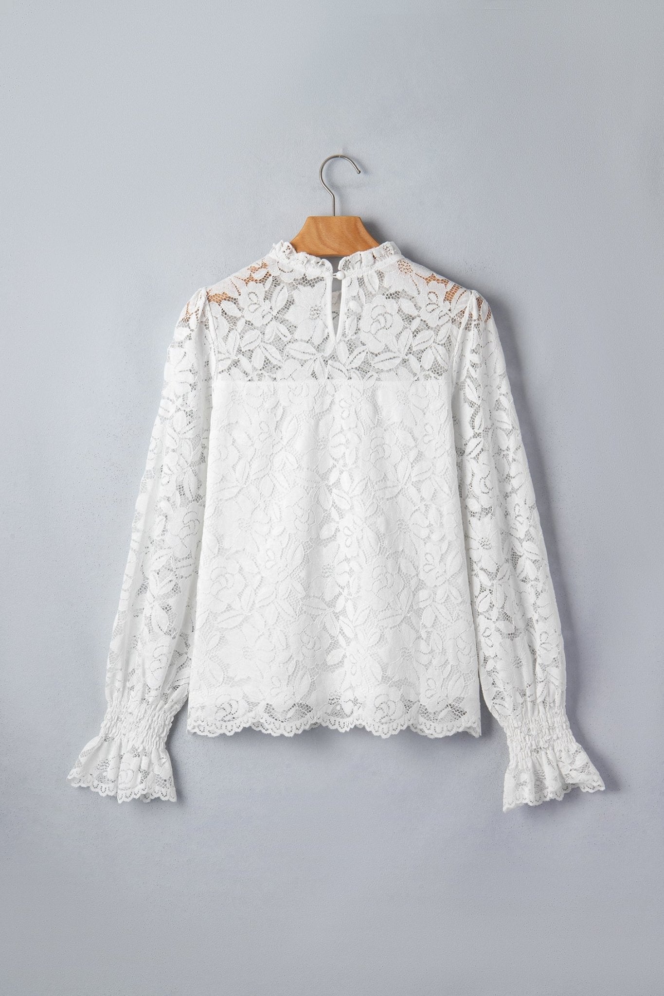 Lace Ruffle Round Neck Flounce Sleeve Blouse - Rooted & Reckless Co.