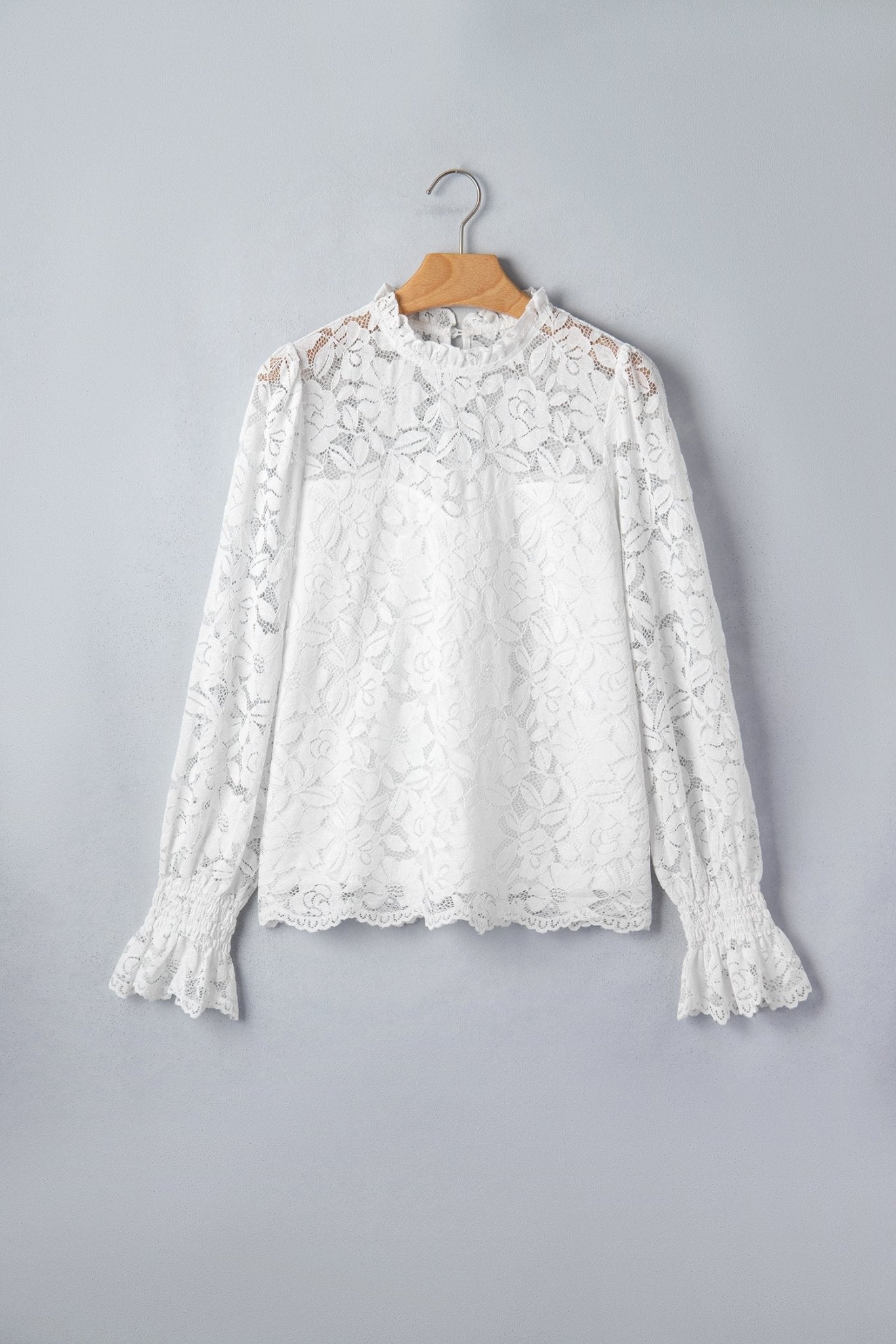 Lace Ruffle Round Neck Flounce Sleeve Blouse - Rooted & Reckless Co.