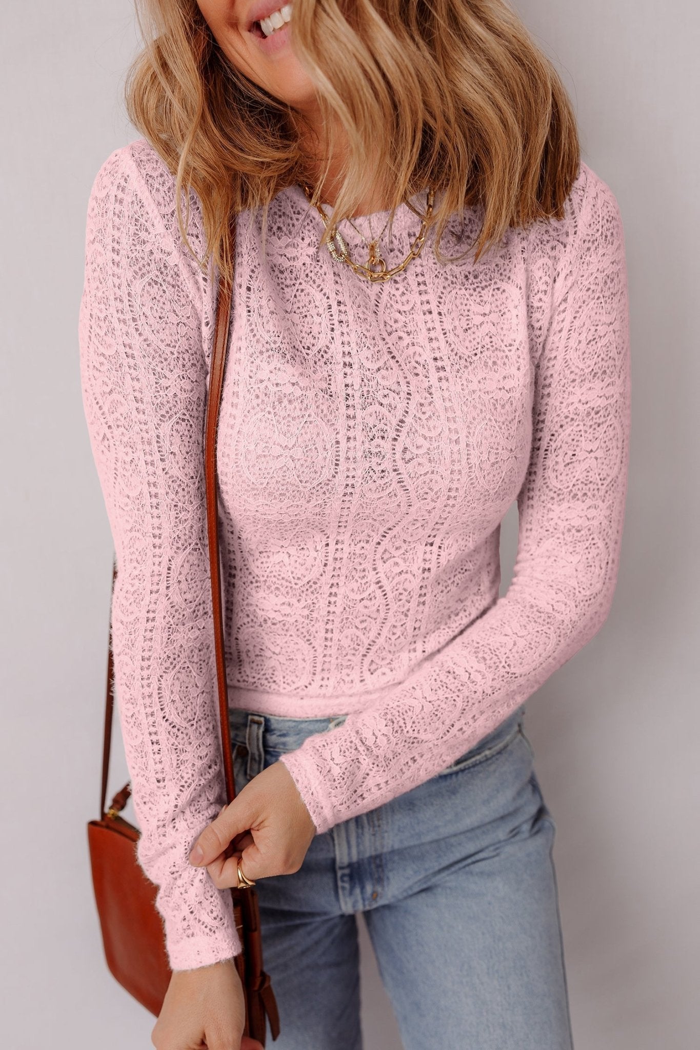Lace Semi Sheer Long Sleeve Cropped Top - Rooted & Reckless Co.