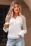 Lace Sheer Long Sleeve Henley Top - Rooted & Reckless Co.