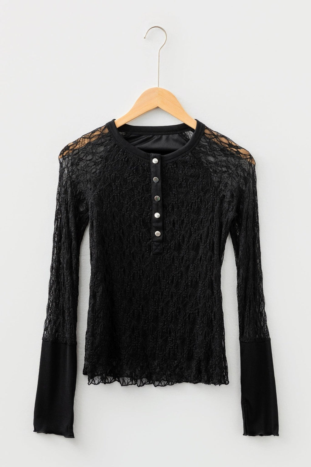 Lace Sheer Long Sleeve Henley Top - Rooted & Reckless Co.