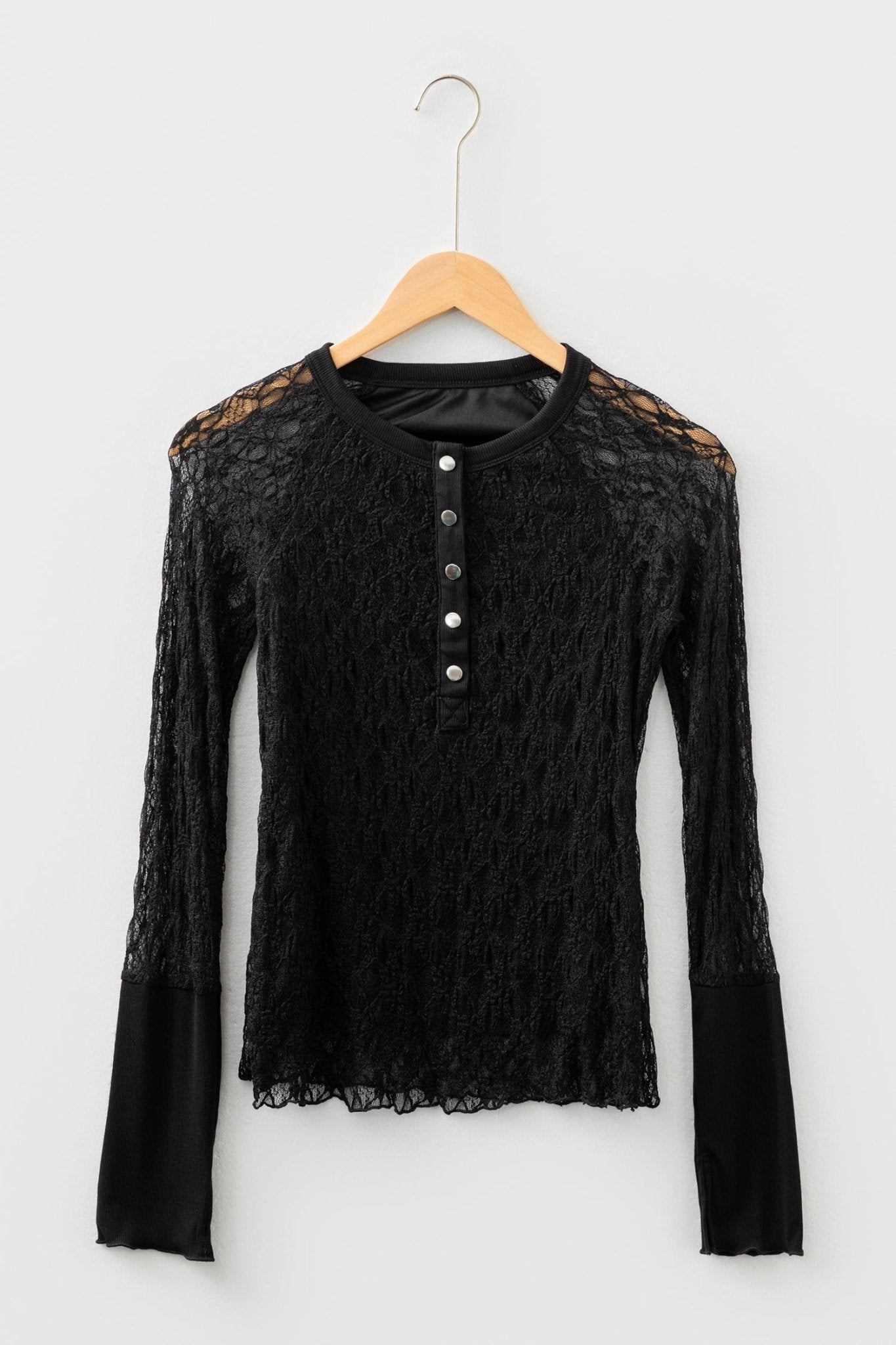 Lace Sheer Long Sleeve Henley Top - Rooted & Reckless Co.