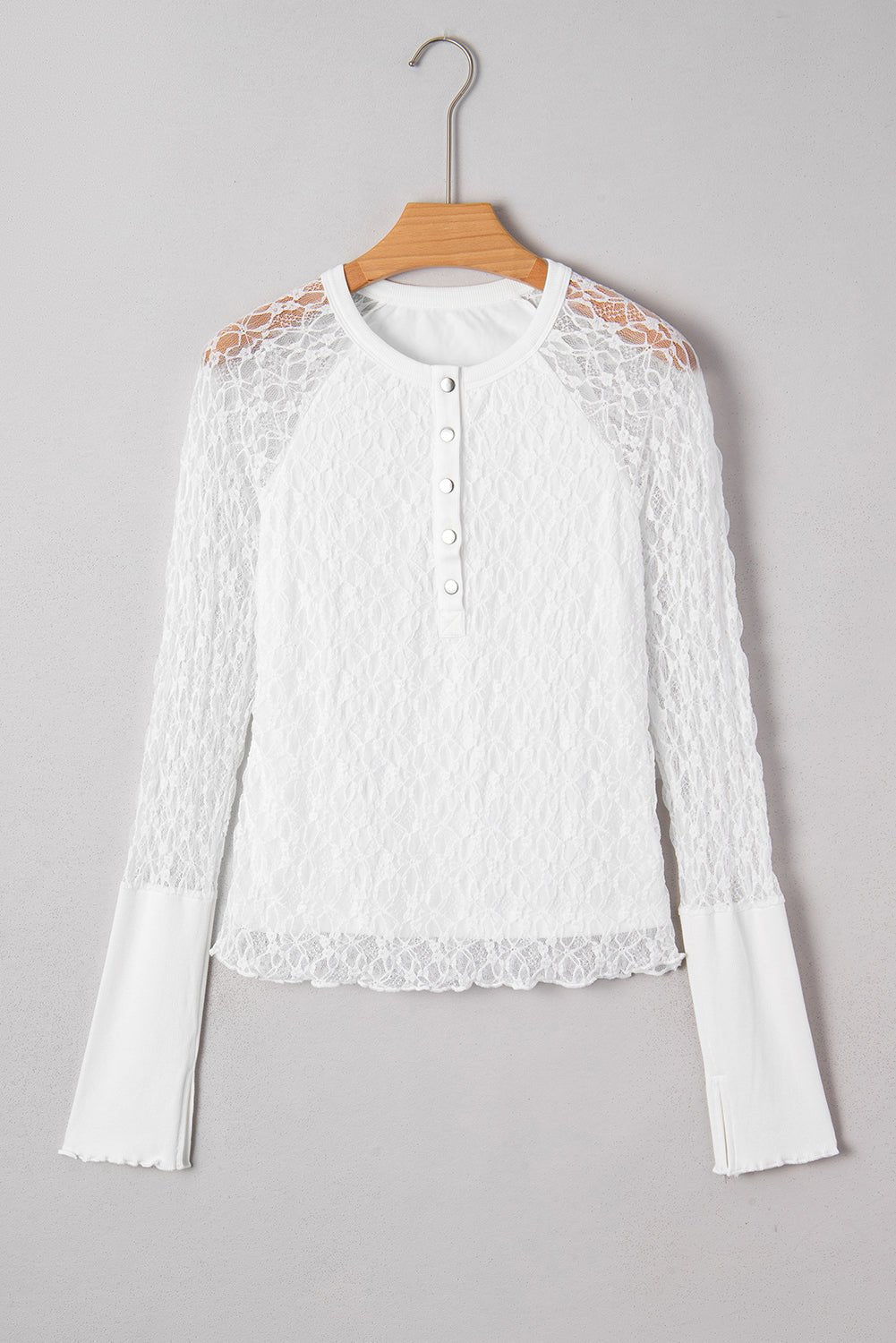 Lace Sheer Long Sleeve Henley Top - Rooted & Reckless Co.