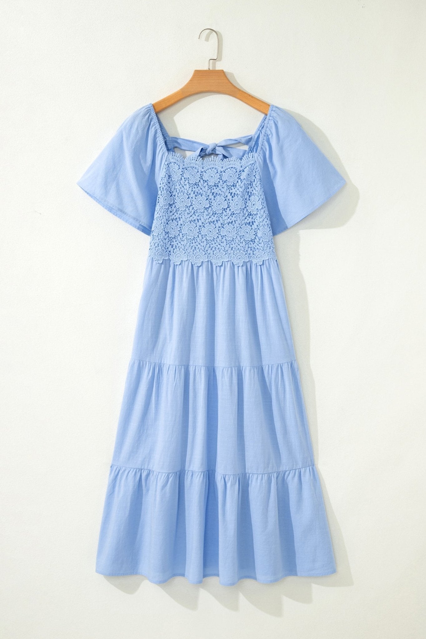 Lace Square Neck Ruffle Tiered Midi Dress - Rooted & Reckless Co.