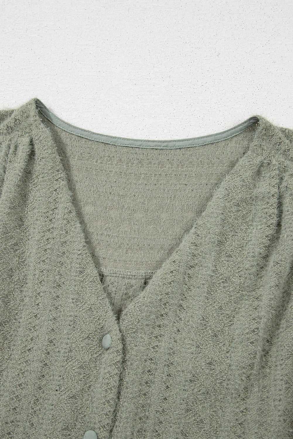 Lace Textured Flutter Sleeve Buttoned V-Neck Shirt - Rooted & Reckless Co.